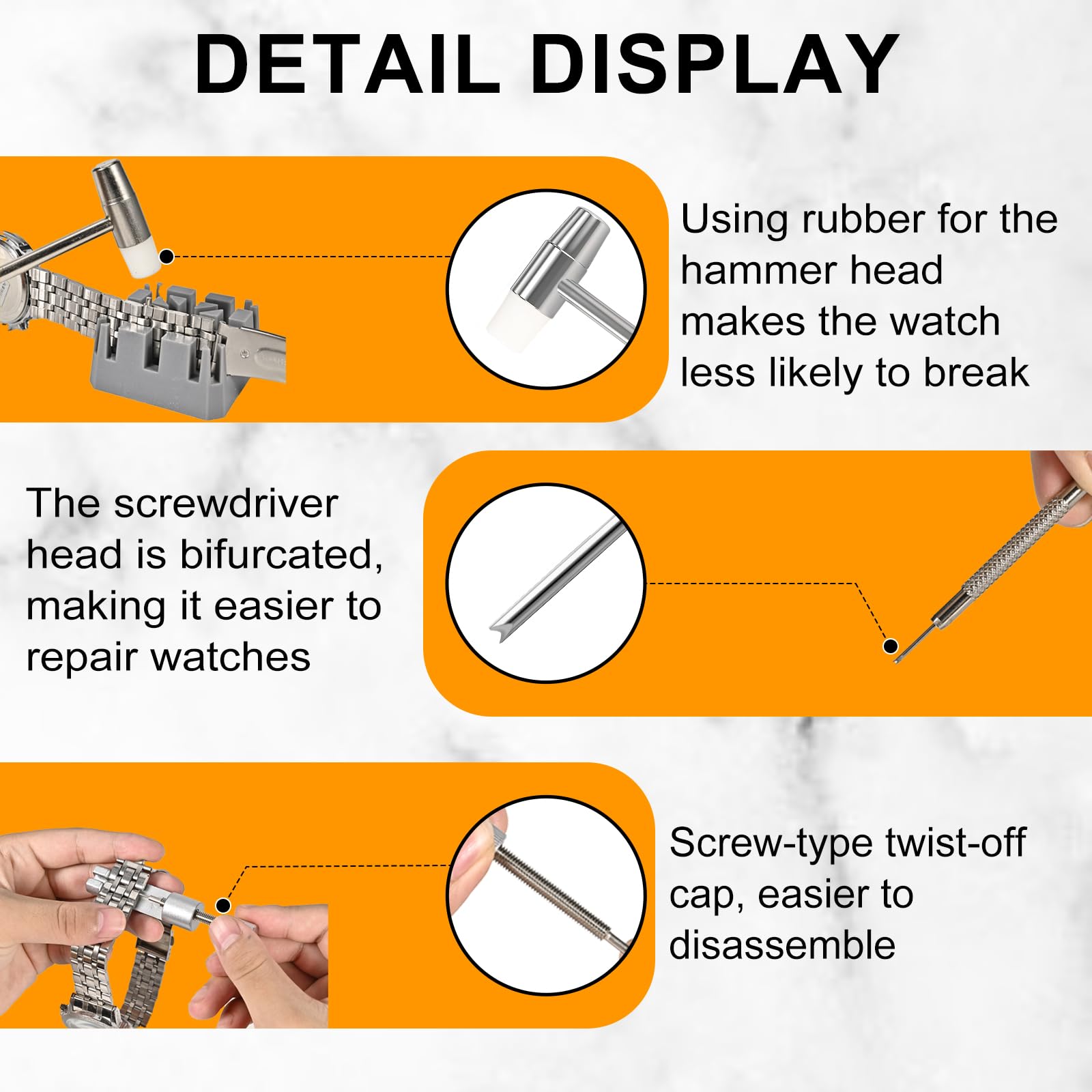 Watch Link Removal Kit, All Metal Watch Strap Link Removal, Sizing Kit with Pin Punches, Extra Pins, Hammer for Watch Band Strap Adjustment