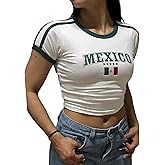 Mexico Jersey Shirt Women Summer Y2k Graphic Baby Tees Short Sleeve Cute Crop Tops Mexican Vintage 2000s Clothing