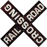 Railroad Crossing Prismatic Embossed Metal Sign - Vintage Railroad Sign for Garage, Bedroom or Man Cave