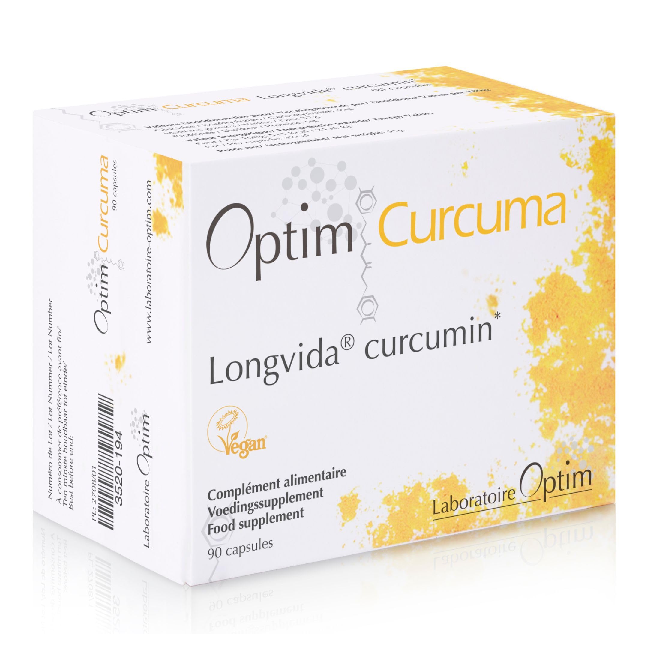 OPTIM Curcuma Longvida Curcumin 90 Vegan Capsules SOYA Free | Natural Extract of Turmeric High Strength & Bioavailability| Supplement for Joint Comfort - Fatigue | NO Black Pepper NO Piperine