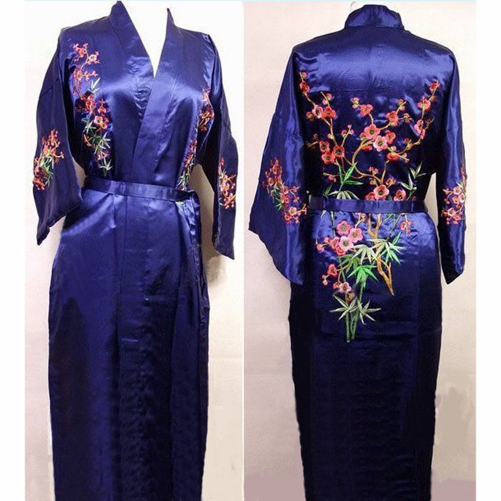 Chinese Women's Silk Satin Embroidery Kimono Robe Gown
