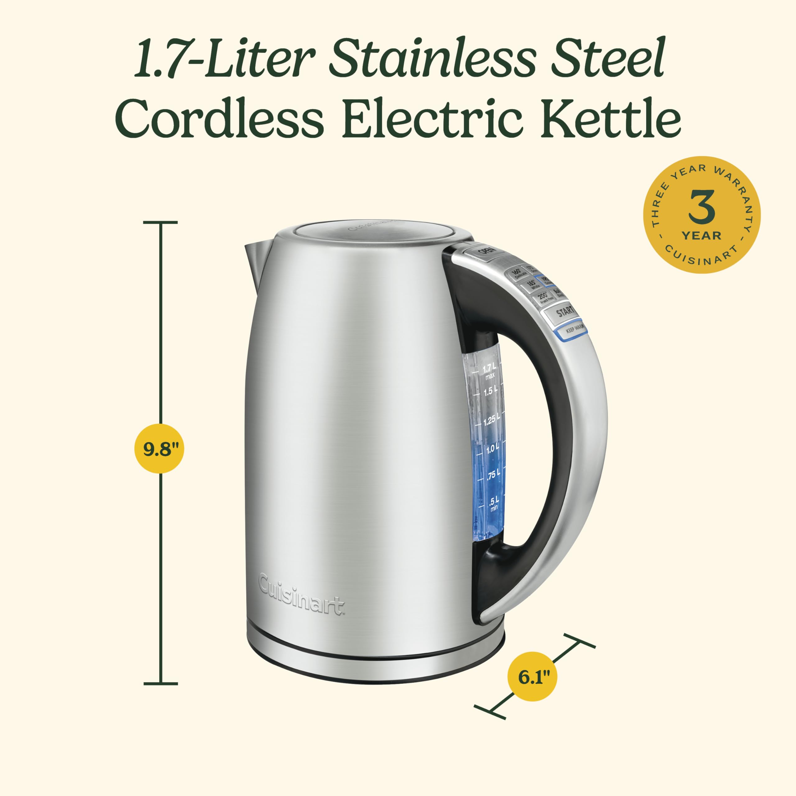 Cuisinart 1.7-Liter Stainless Steel Cordless Electric Kettle with 6 Preset Temperatures - Image 6