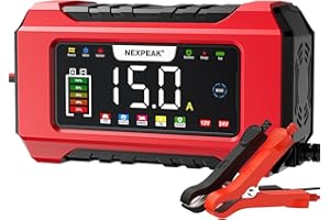 NEXPEAK NC215 15-Amp Battery Charger, 12V 24V LiFePO4 Lead Acid Portable Car Battery Charger 9-Stage Trickle Charger Smart Battery Maintainer w/Temp Compensation for Car Truck Lawn Mower Boat Marine
