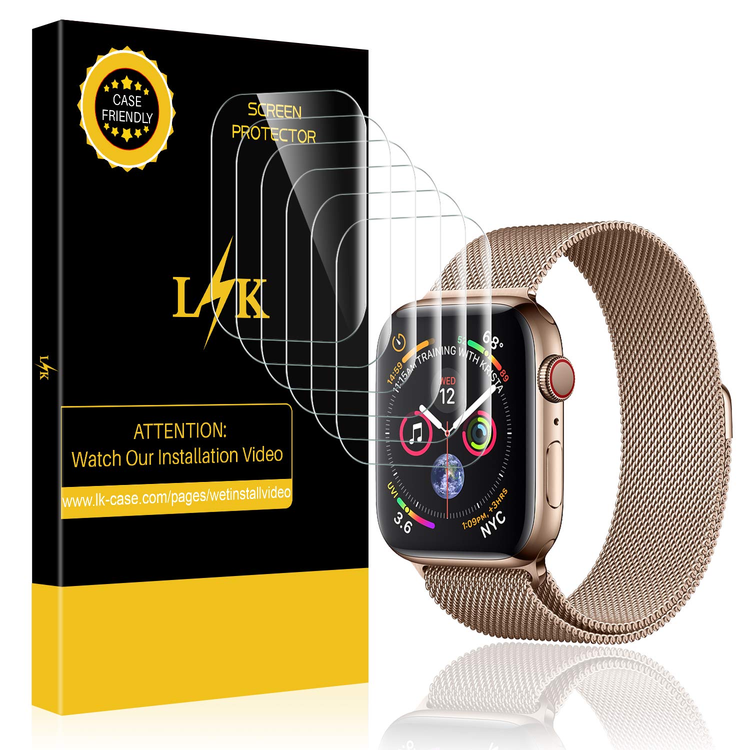6 Pack LK Screen Protector For Apple Watch 44mm Series 4 Max Coverage 