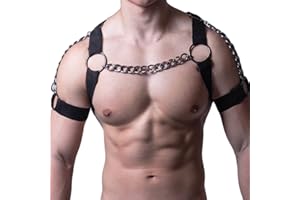 Sonew Mens Adjustable Chest Harness; Black Punk Style PU with Metal Chain, Ideal Men's Top Chest Suspender for Cosplay and Pa