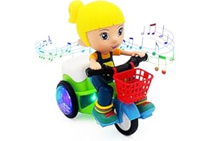 Tipmant Baby Toddler Electric Tricycle Toy Cartoon Motorcycle Vehicle Stunt Performance, Music, Luminous Lights, Kids Birthday Gifts (Girl)