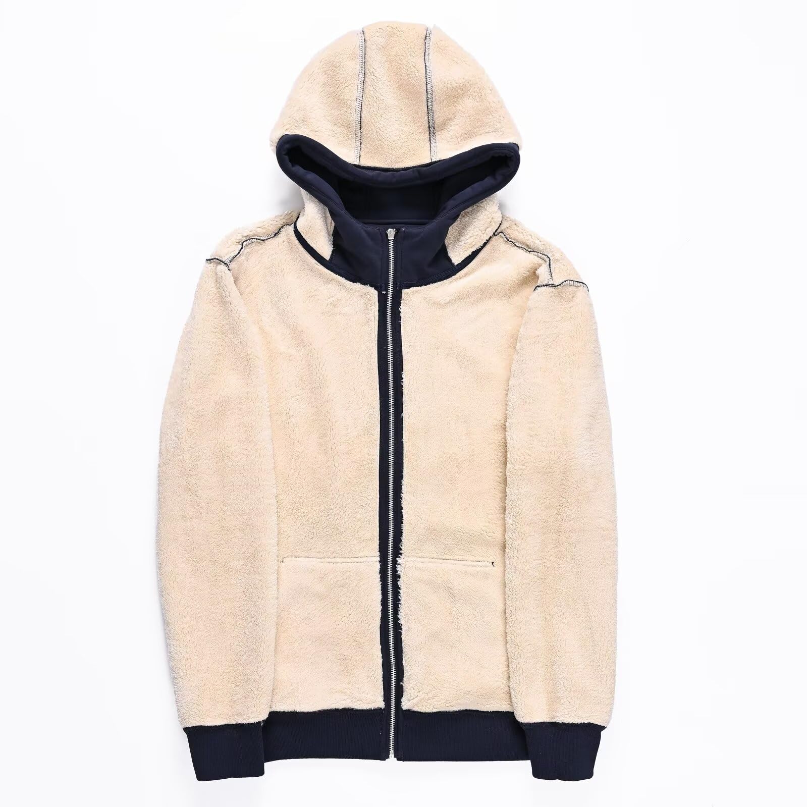 PrimeCrest Hoodie Herren Fleecejacke Kapuzenjacke Kapuzenpullover Pullover Winterjacke Sweatjacke Winter Zip Fleece Sherpa Hoody Männer Warm Baumwolle Jacke Gefüttert Solid Thermo Hoodies Schwarz L 4