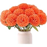 Hananona 12 Pcs Artificial Chrysanthemums Flowers Marigolds Ball Flower, Orange Fake Mums Silk Fall Flowers for Autumn Dia de Los Muertos Home Decor Day of The Dead Table Centerpiece (12, Orange)