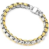 COOLSTEELANDBEYOND Men’s Stainless Steel Bracelet Gold Silver Two-Tone Rolo Chain Link Durable Fashion Jewelry Gift