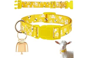 Talltalk Goat Collars with Bells Grazing Copper Bell and Adjustable Nylon Collar Set Loud Bronze Bell for Farm Pet Sheep Cow Sheep Dog Accessories Christmas Goat Gift(Bee,Yellow)