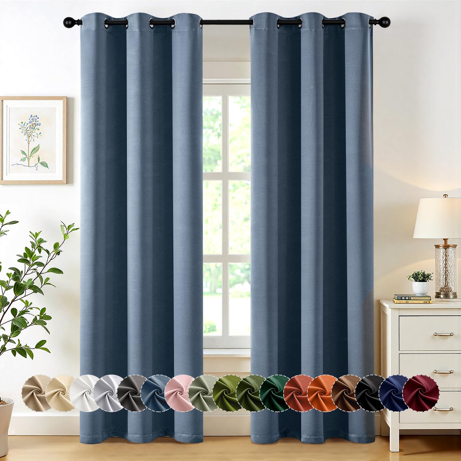 MIULEE Stone Blue Blackout Curtains for Bedroom Living Room 84 Inches Long 2 Panels, Thermal Insulated Room Darkening Drapes Solid Grommet Top Noise Reducing Light Blue Window Treatments 40x84 Inch Image