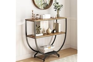 GILLAS 3 Tier Console Tables, 30" Height Entryway Table, Sofa Table Behind Couch, Industrial Entryway Furniture Entry Way TV Stand with Storage for Living Room, Hallway, Entrance, Rustic Brown