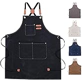 JILANLO Chef Apron for Kitchen Cooking, Waterproof Adjustable Crossback Apron with Large Pockets for Women and Men