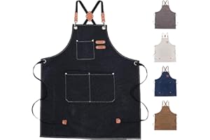 Chef Apron for women men,Adjustable Canvas Apron with Large Pockets,Crossback,Waterproof Cooking Chef Apron for kitchen