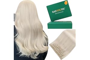 Easyouth Clip in Hair Extensions Human Hair Blonde 22Inch Hair Extensions for Women Clip in White Blonde Human Hair Clip in E
