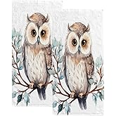Hapuxt Hand Bath Towels for Bathroom Set of 2 Cute Owl Winter Branches Shower Towel Water Absorbent Soft Microfiber Face Body Towel Kitchen Gym Spa Salon 30x15Inches