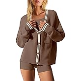 Nirovien Womens Oversized Cardigan Sweaters Button Down Knit Fall Sweater Long Sleeve Striped Coats
