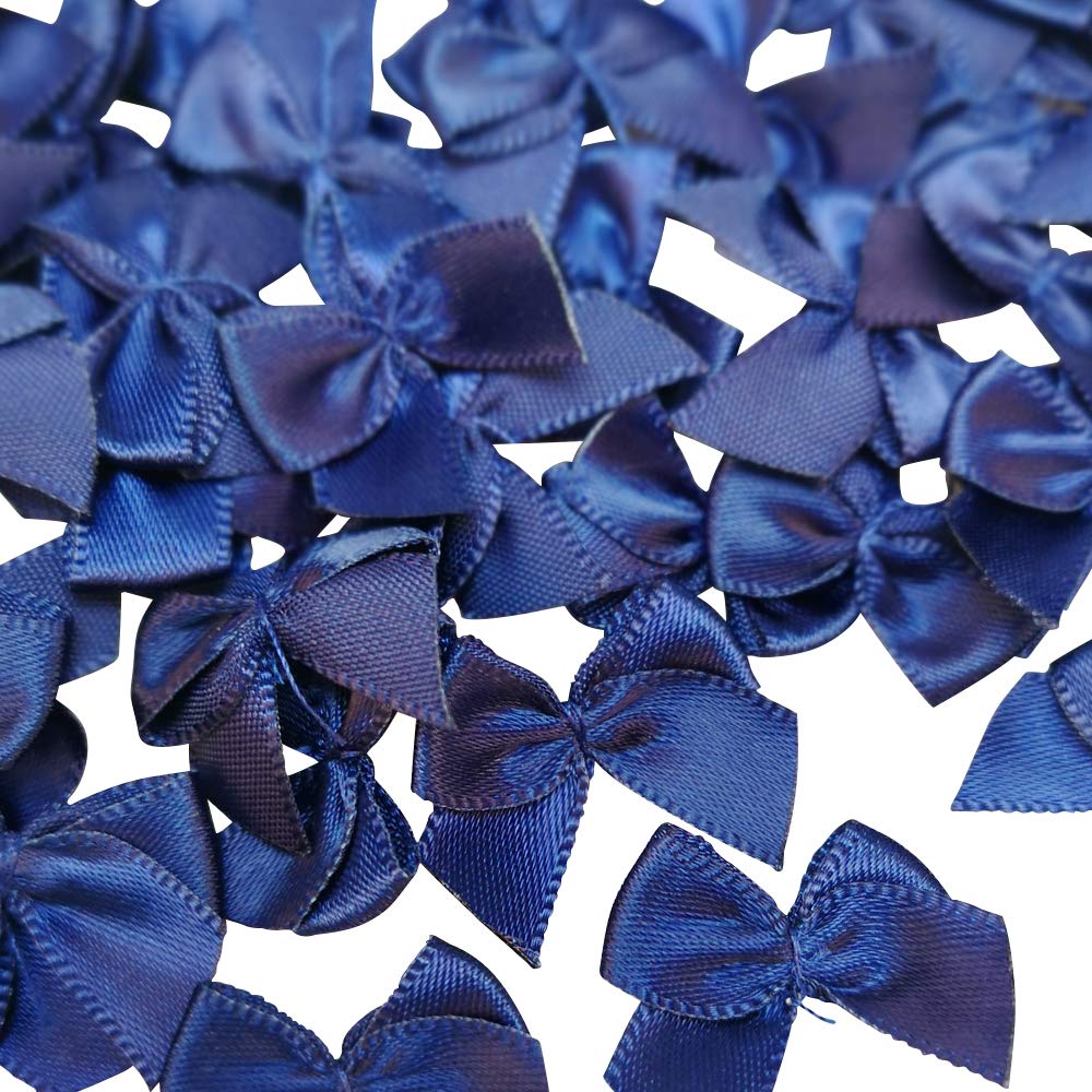 Chenkou Craft 60pcs Mini Satin Ribbon Bows Flowers 1" x3/4" Appliques DIY Craft (Dark Blue)