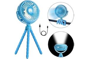 AYL Portable Fan Rechargeable Battery Operated, Small Stroller Fan with Lights, Clip On Fan, Handheld Cooling Mini Fan for Travel, Car Seat, Camping, Bedroom (Blue)