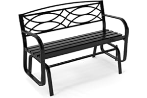 Tangkula 2-Person Outdoor Glider Bench, Patio Rocking Loveseat Chair with Metal Frame, Armrests, Geometric Backrest and Slatted Seat for Porch, Garden, Deck and Backyard