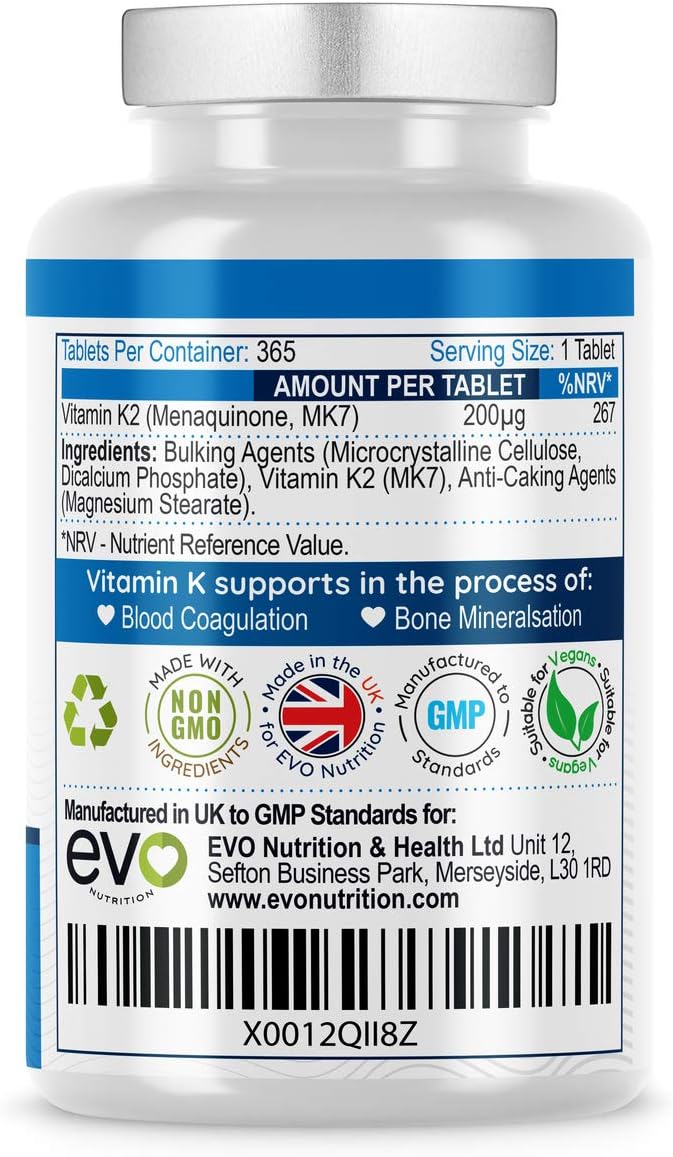 EVO NUTRITION Vitamin K2 MK-7 200mcg, 365 count (Pack of 1) - Image 3