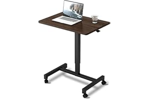 JXINONT Overbed Tables Adjustable Pneumatic Computer Desk Laptop Rolling Tray Table,Medical Overbed Table,28"x19"(Brown)