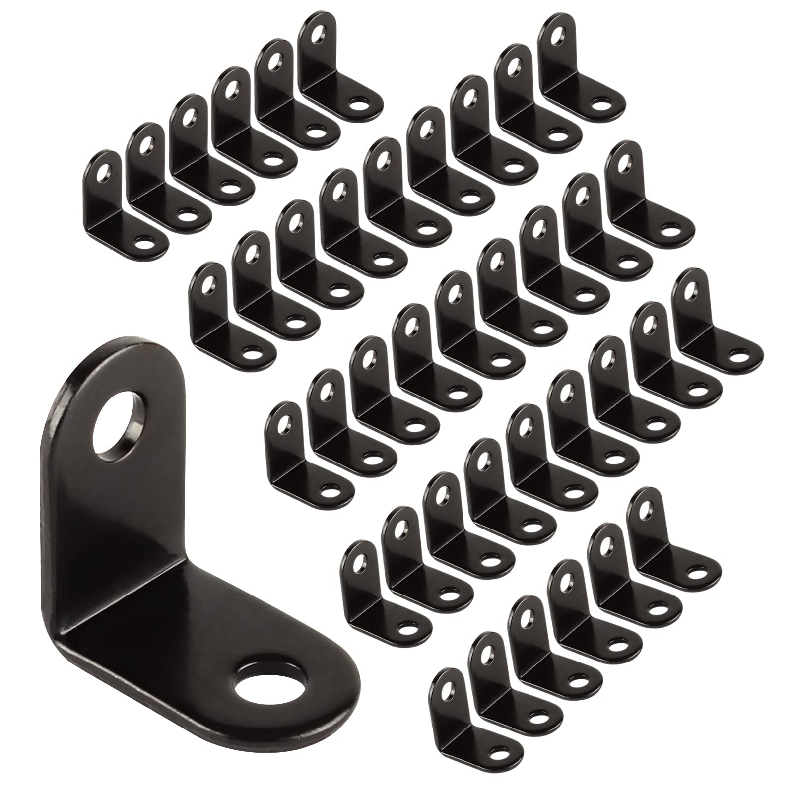 VintageBee 24 PCS Black Corner Braces, 1.02 x 1.02 x 0.63 inch Small Metal L Corner Bracket Joint Fastener, 90 Degree Angle Bracket for Wood, Shelves, Furniture, Cabinet and More