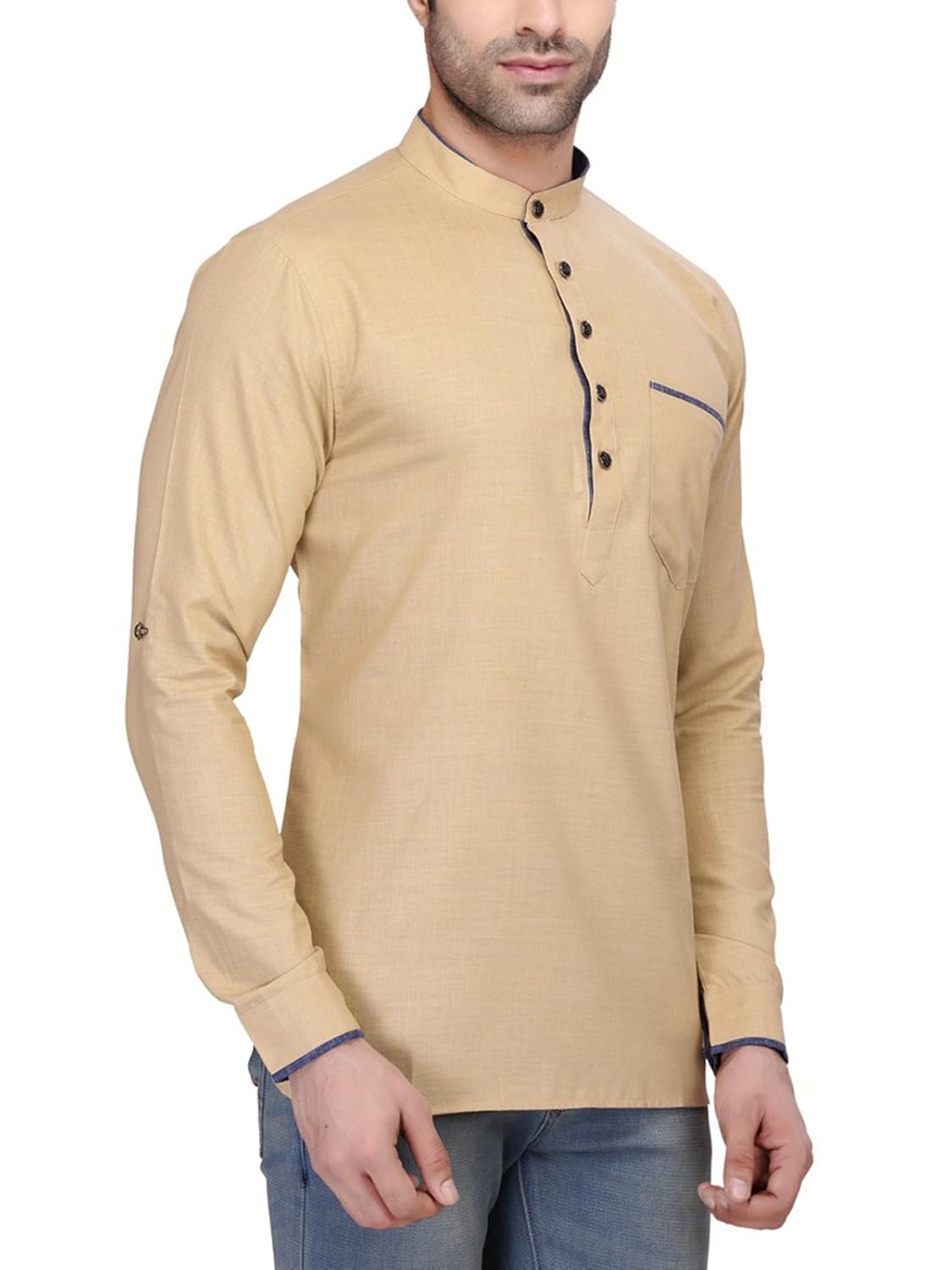 rg designers men's full sleeve short kurta avsonapocket-cream