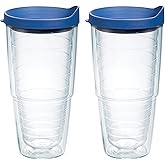Tervis Clear & Colorful Lidded Made in USA Double Walled Insulated Tumbler Travel Cup Keeps Drinks Cold & Hot, 24oz 2pk, Blue Lid
