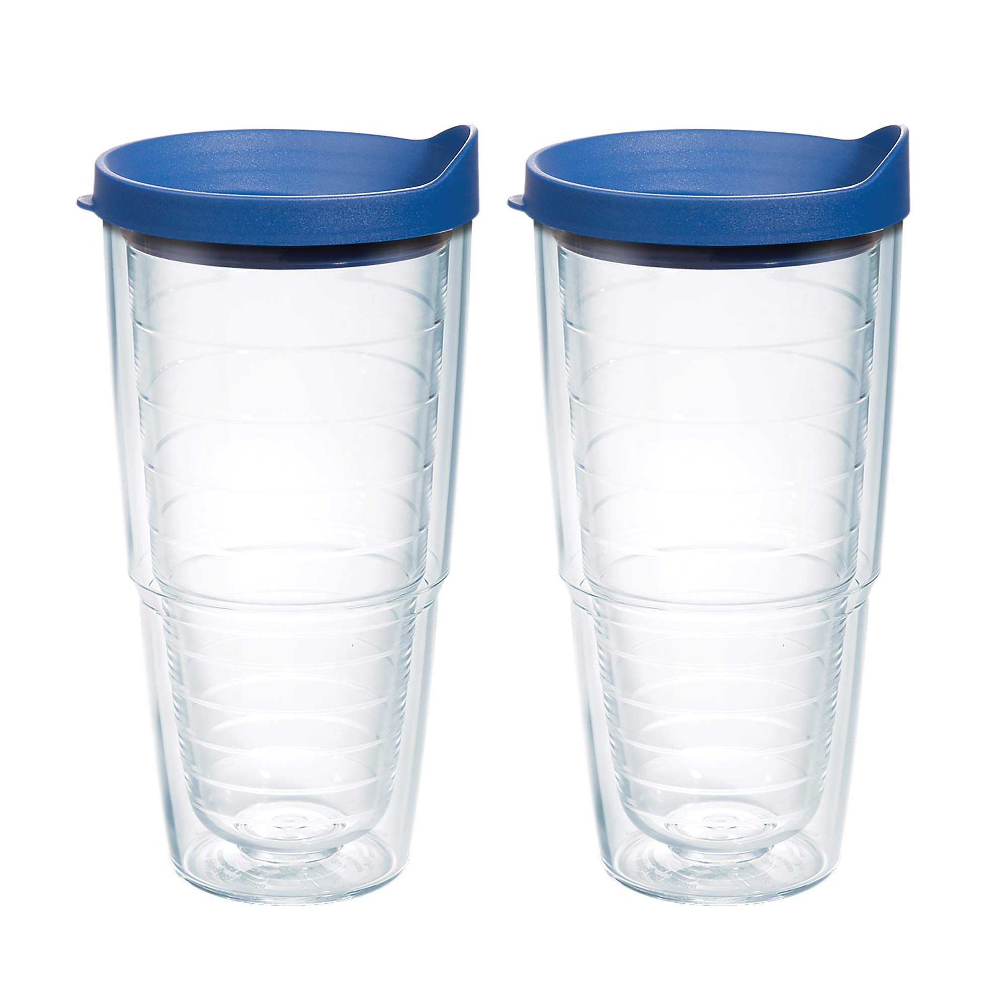 Tervis Clear & Colorful Lidded Made in USA Double Walled Insulated Tumbler Travel Cup Keeps Drinks Cold & Hot, 24oz 2pk, Blue Lid Image