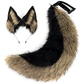 Faux Fur Wolf Ears Headband & Furry Tail Set Realistic Wolf Costume Accessories for Halloween, Cosplay,Parties