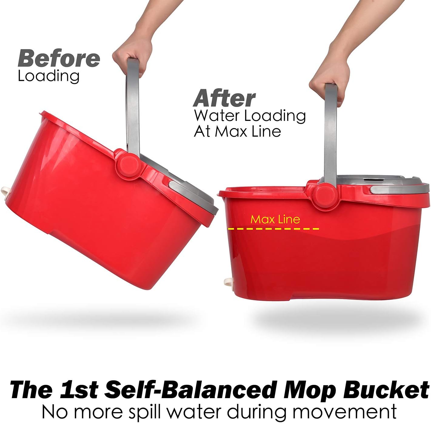 HAPINNEX Spin Mop Wringer Bucket Set - for Home Kitchen Floor Cleaning - Wet/Dry Usage on Hardwood & Tile - Upgraded Self-Balanced Easy Press System with 2 Washable Microfiber Mops Heads: Home & Kitchen