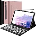 Samsung Galaxy Tab S8+/S7 FE/S7 Plus Keyboard Case 12.4 inch -Detachable Bluetooth Backlit Keyboard, Slim Multi-Angle Cover with S Pen Holder for Galaxy Tab S8+ 2022/S7 FE 2021/S7 Plus 2020, Rose Gold