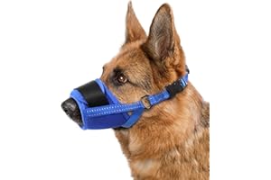 TZBEINN Dog Muzzle, Air Mesh Breathable Muzzle for Medium Large Sized Dogs to Anti & Prevent Biting Barking Chewing, Soft Basket Muzzle for German Shepherd Dog with Reflective & Adjustable Strap(Blue-S
