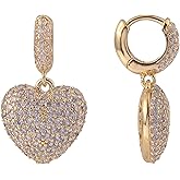 Daisy Fuentes Gold Tone Huggie Heart Drop Earrings with CZ Stones