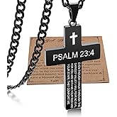 SKQIR Cross Necklace for Men with Bible Verse, Christian Religious Scripture First Communion Cross Chain Pendant for Boys Jewelry Easter Basket Essentials Stuffers Graduation Gifts