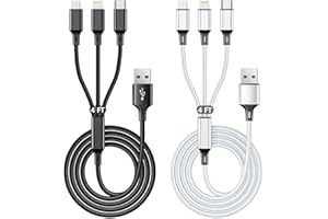 Multi USB Charging Cable 3A, 3 in 1 Fast Charger Cord Connector with Dual Phone/Type C/Micro USB Port Adapter, Compatible wit