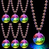 Henoyso 6 Pcs Halloween Light up Disco Necklaces, Silver, Colorful Light | Light up Necklaces 70s Party Decorations Accessories Women Disco Ball Costume Party Favors for Women Dance Supply