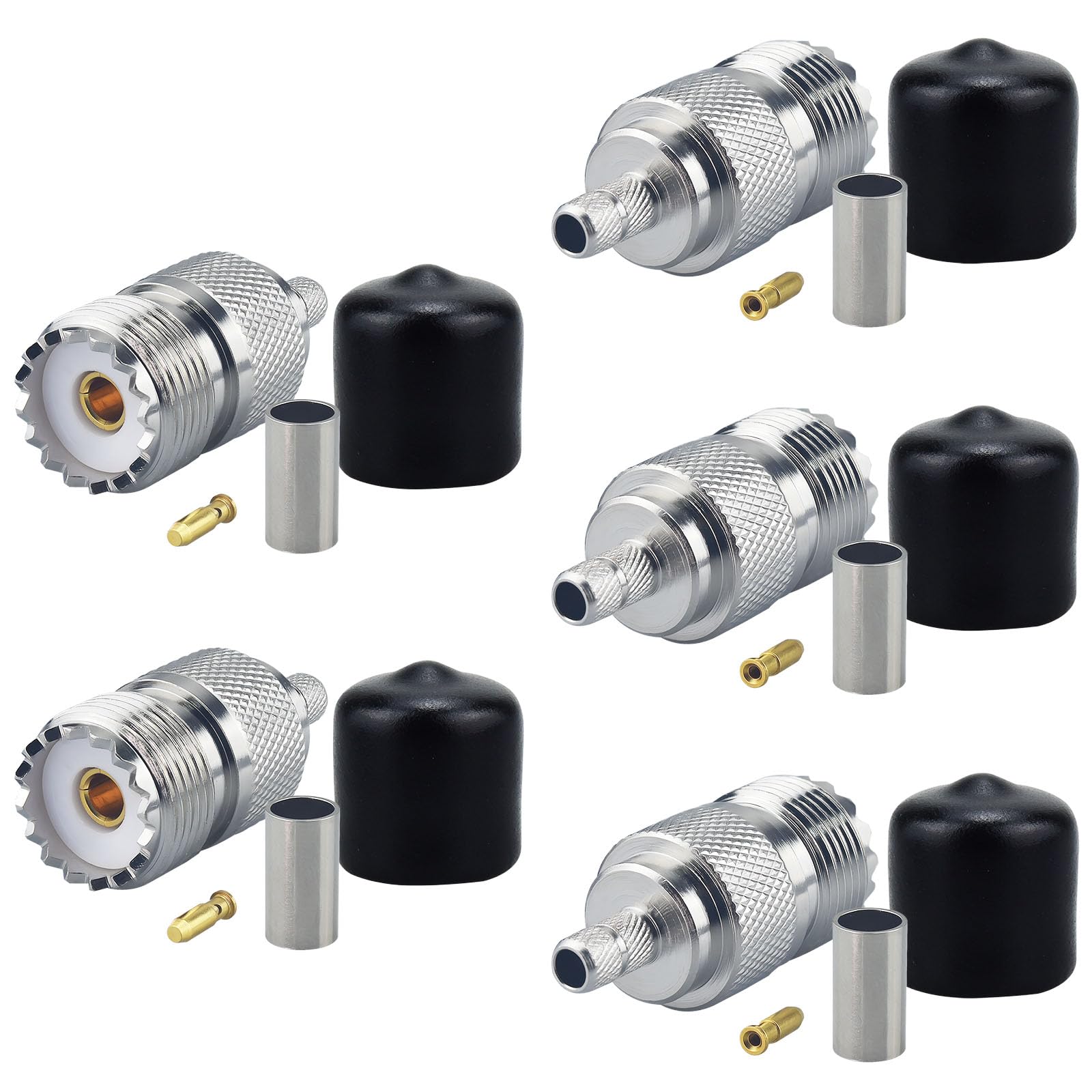 YILAINDUO PL259 Crimp Connector SO239 UHF Female plug Coax RF Adapter Connectors for Coaxial RG316 RG174 RG316D 50-3 RG58 RG142 RG223 Extension Cable Pack of 5