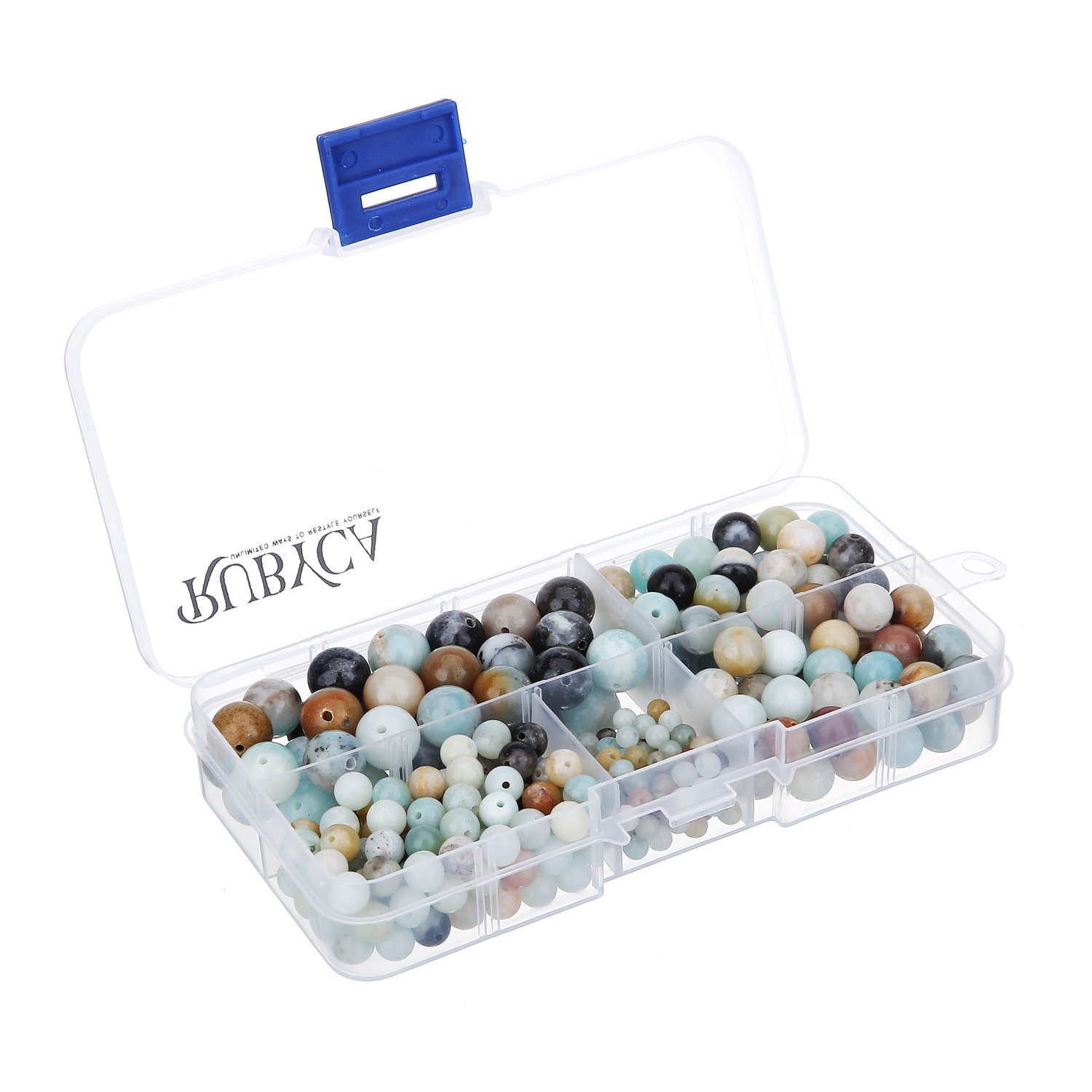 RUBYCA Natural Multi Color Amazonite Gemstone Round Loose Bead Organizer Box Jewelry Making Mix Size