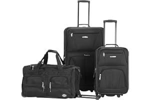 Rockland Vara Softside 3-Piece Upright Luggage Set,Expandable, Black, (20/22/28)