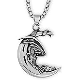 HAQUIL Dragon Necklace for Men, Stainless Steel Slumbering Dragon on Crescent Moon Pendant, Box Chain, Animal Totem Jewelry Gift
