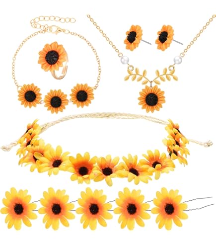 DALJIAFA Halloween Sunflower Headband Daisy Flower Hair Hoops Bands Women Crown Floral Headpiece Hairband Wreath Hawaiian Cosplay Dress Up Festival Parade Masquerade Wedding Birthday Party Accessories - View #10