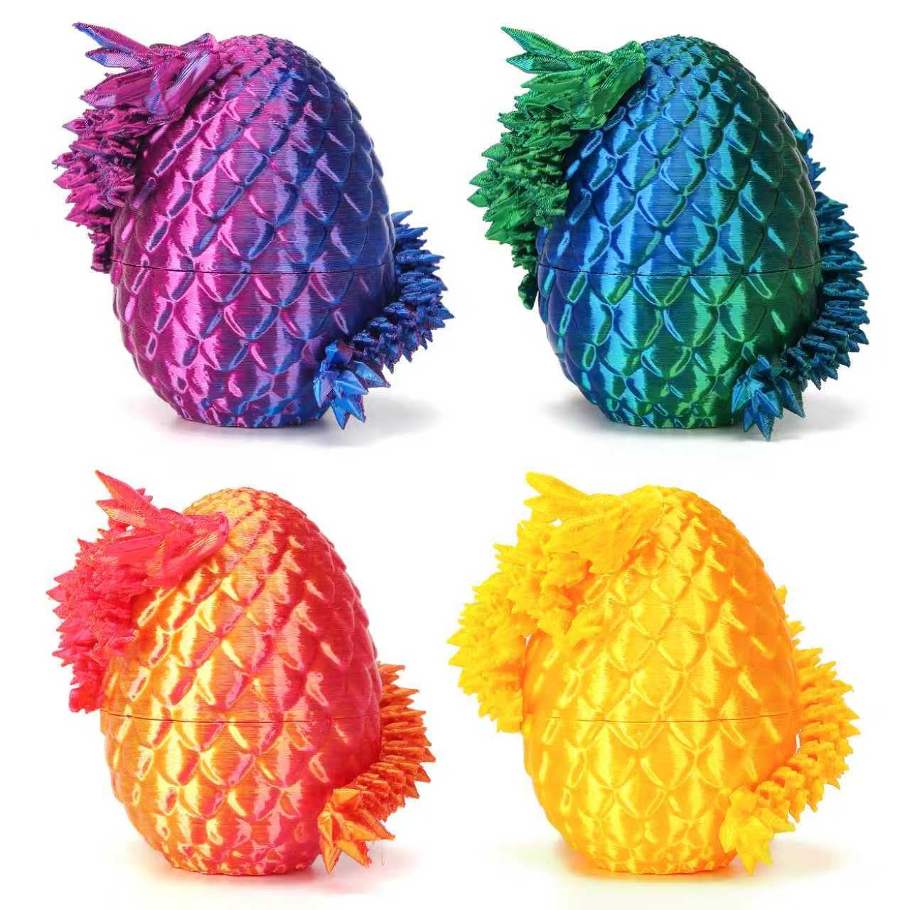 Mini 3D Printed Dragon Eggs with Dragon Inside, Articulated Crystal Dragons 3D Printed Animals Easter Egg Fillers, Easter Basket Stuffers Christmas Fidget Toys Gifts for Kids (4pcs-wihtoutkeychain)