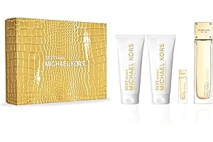 Michael Kors Sexy Amber 3.4oz EDP Spray, 0.17oz EDP Splash, Body Lotion, Shower Gel Women -4 Pc Gift Set