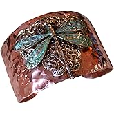 Elaine Coyne Wearable Art Forged Copper and Patina Brass Neo-Victorian Dragonfly on Filigree Cuff Bracelet
