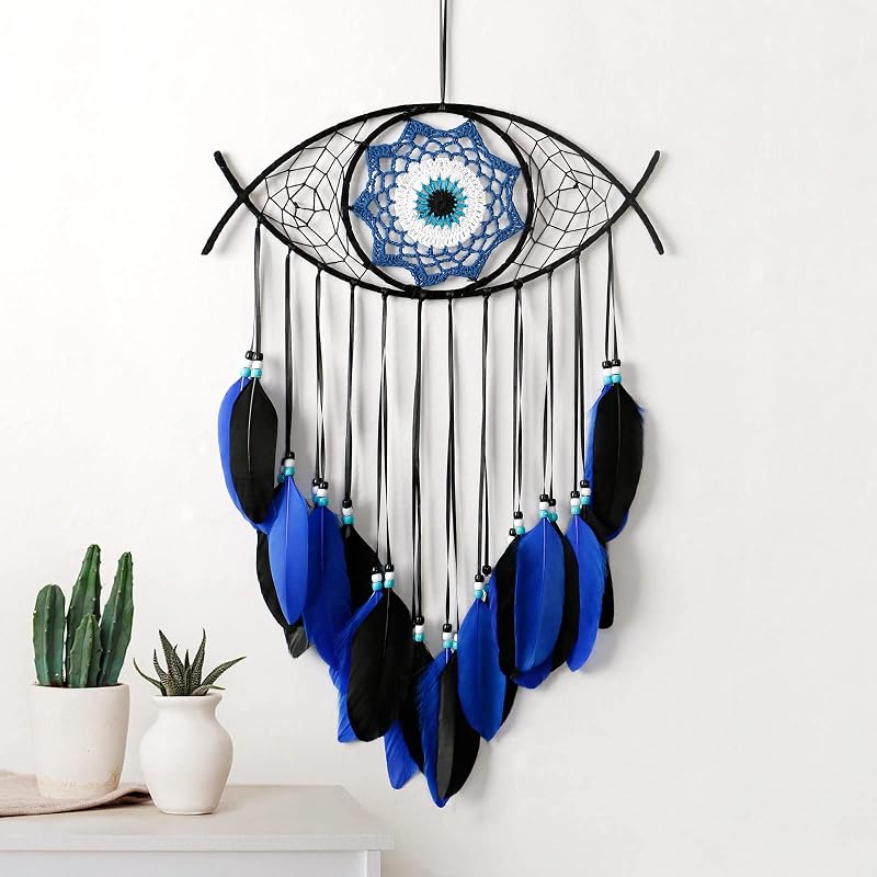 Dremisland Evil Eye Dream Catcher Blue Macrame Wall Hanging Decor