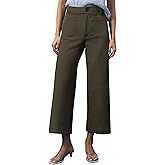 ACCPUR Women's Knit Wide Leg Pants Casual Button Down High Waisted Loose Fit Stretchy Cropped Hem Trousers with Pockets Army Green