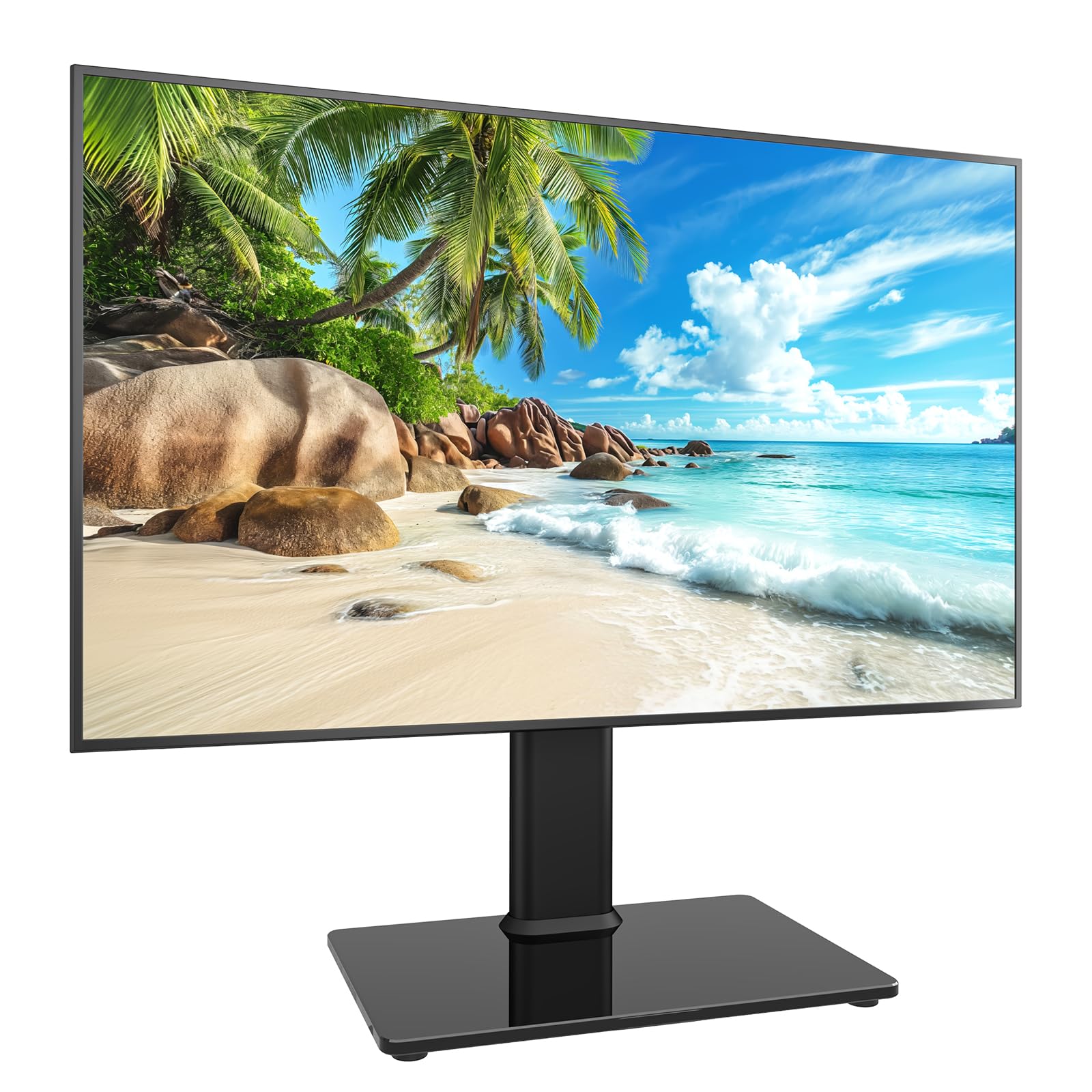 Universal Swivel TV Stand/Base Table Top TV Stand for 13 to 39 inch TVs with 100 Degree Swivel, 4 Level Height Adjustable, Heavy Duty Tempered Glass Base, Holds up to 35kgs, HT07B-002P