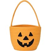 Pro Goleem Halloween Basket for Kids, Small Pumpkin Bucket for Candy, Orange Halloween Decorations, Cute Trick or Treat Boo Basket